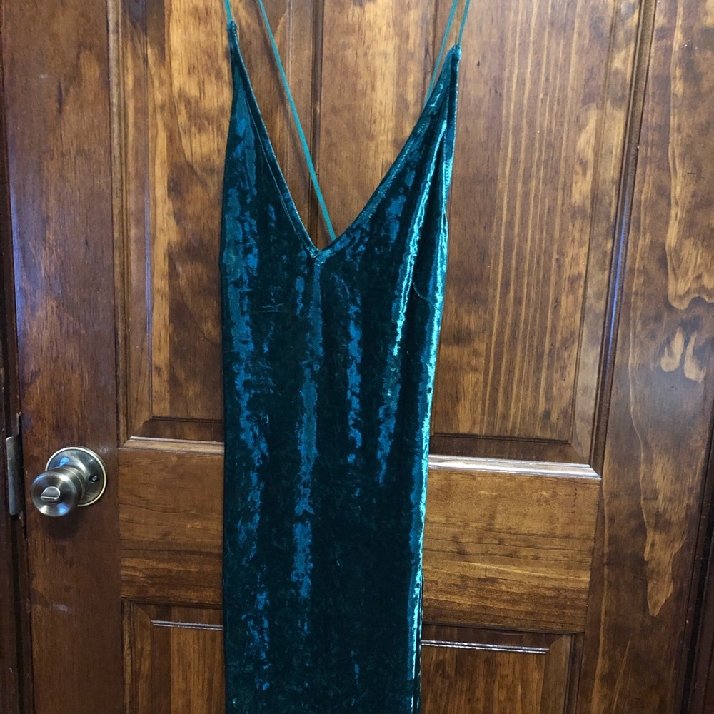 Green suede backless dress